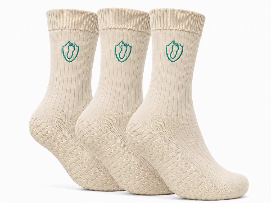 SafeStep Beige 3-Pack fall prevention grip socks, pack of 3