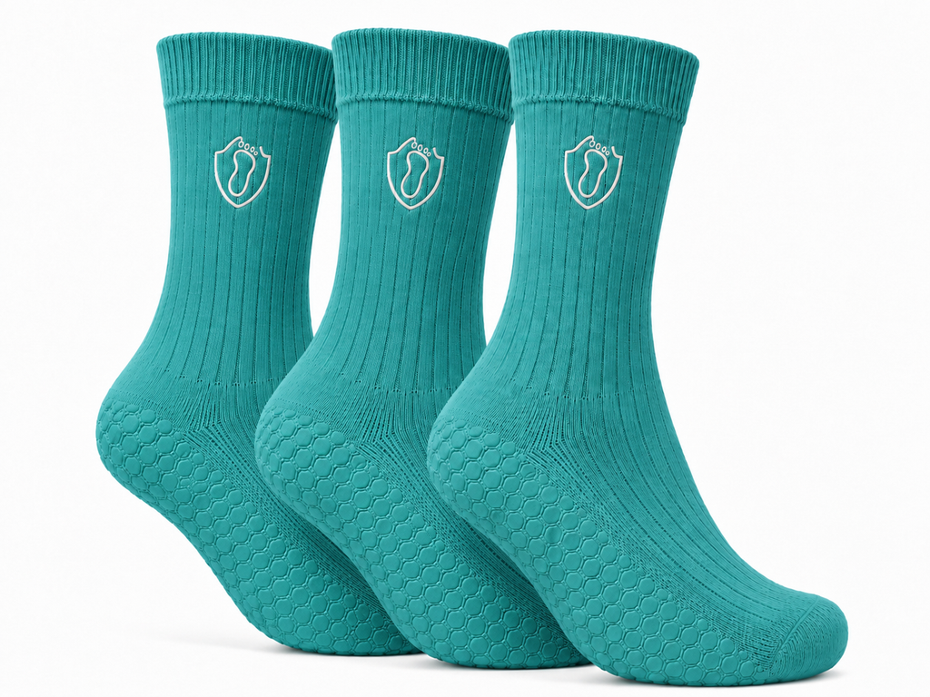 SafeStep Teal 3-Pack fall prevention grip socks, pack of 3